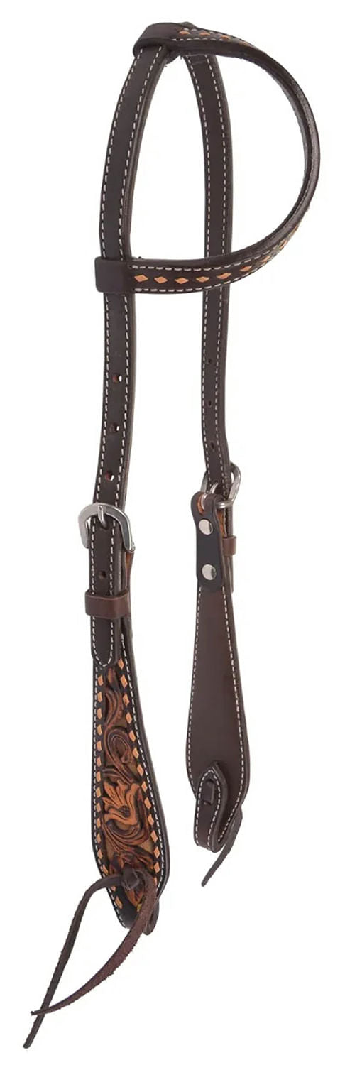 Circle Y Dusty Floral One Ear Headstall, Full - Vintage Brown Full 