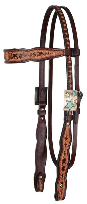 Circle Y Saturn Rising Leather Browband Headstall, Full - Vintage Brown Full 