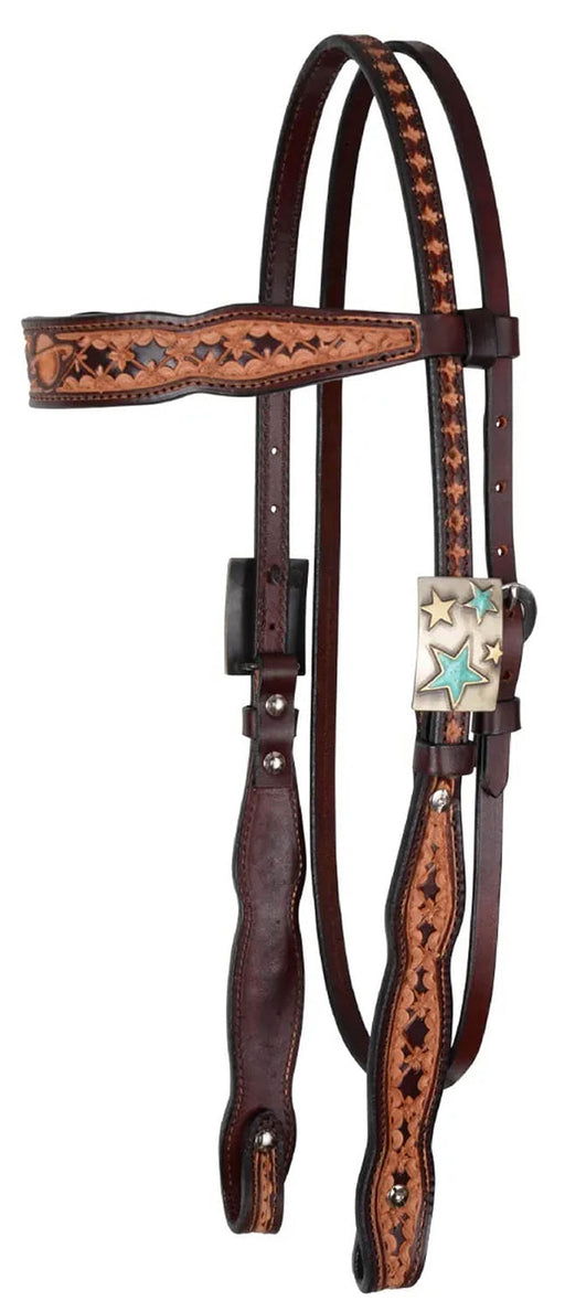 Circle Y Saturn Rising Leather Browband Headstall, Full - Vintage Brown Full 