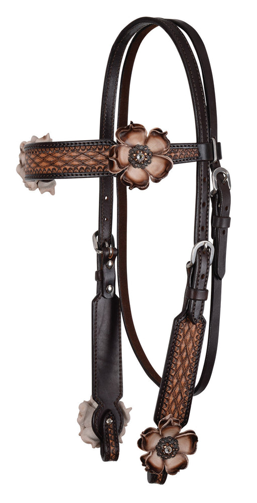 Circle Y Dusty Rose Vintage Browband Headstall, Full - Vintage Brown Full 