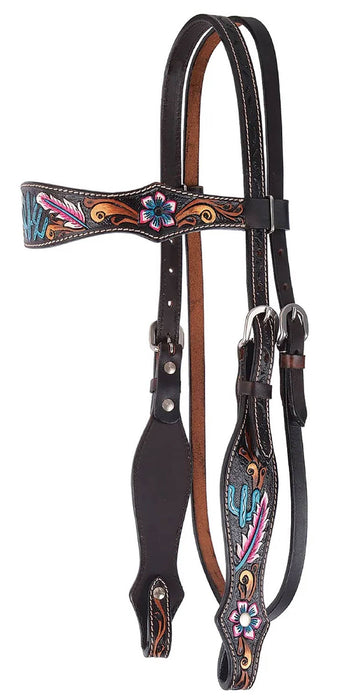 Circle Y Desert Flower Browband Headstall, Full - Chocolate Brown Full 