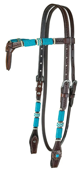 Circle Y Turquoise Round Up Browband Headstall, Full - Regular Oil Brown Full 