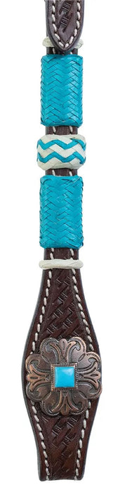 Circle Y Turquoise Round Up Browband Headstall, Full - Regular Oil Brown Full 