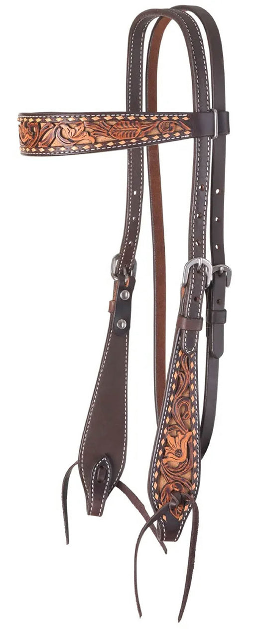 Circle Y Dusty Floral Browband Headstall, Full - Vintage Brown Full 