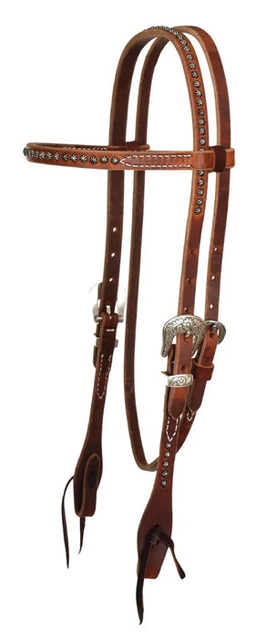 Reinsman Rosewood & Spots Browband Headstall, Full - Rosewood Harness Brown Full 