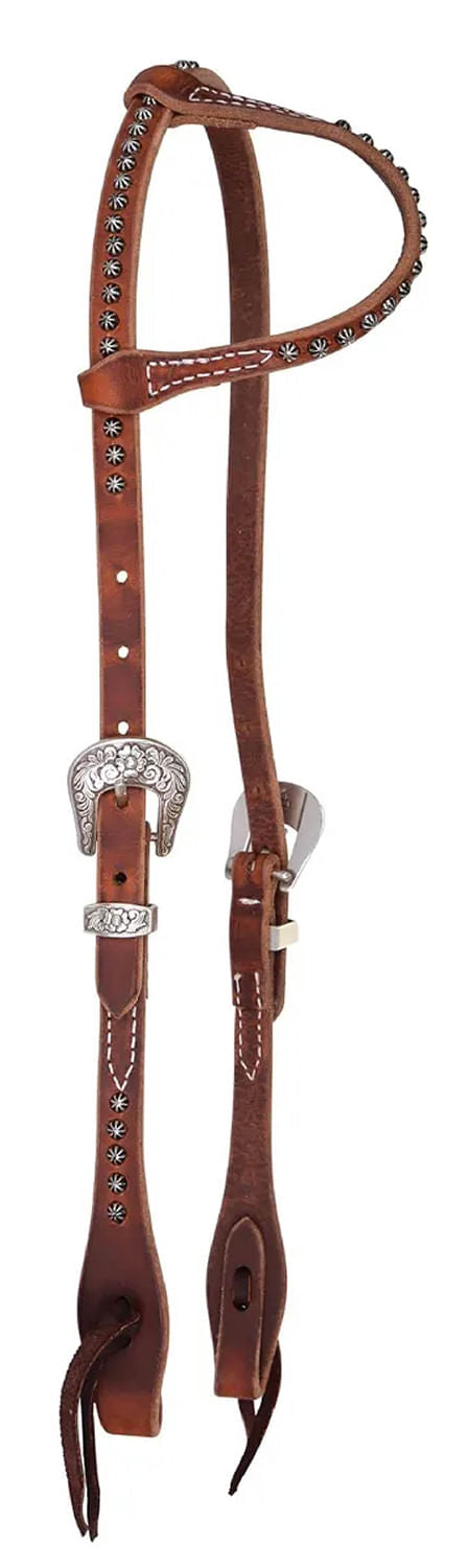 Reinsman Rosewood & Spots One Ear Headstall, Full - Rosewood Harness Brown Full 