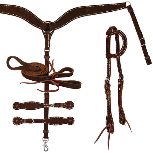 Diamond R Roughout One Ear Headstall Tack Set, Full - Chocolate Brown Full 