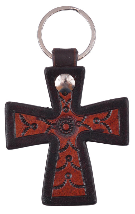 Circle Y Cross Key Chain, Tooled - Brown  