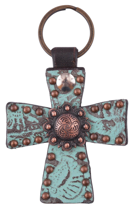 Circle Y Cross Key Chain, Turquoise - Turquoise  