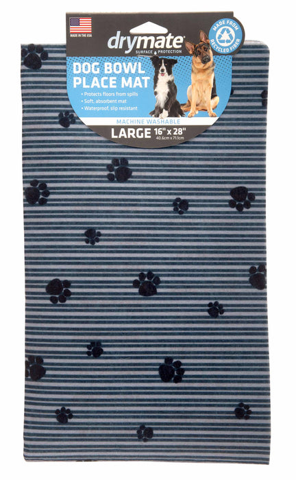 16" x 28" Drymate Pet Bowl Placemat - Gray Stripe/Blk Paw  