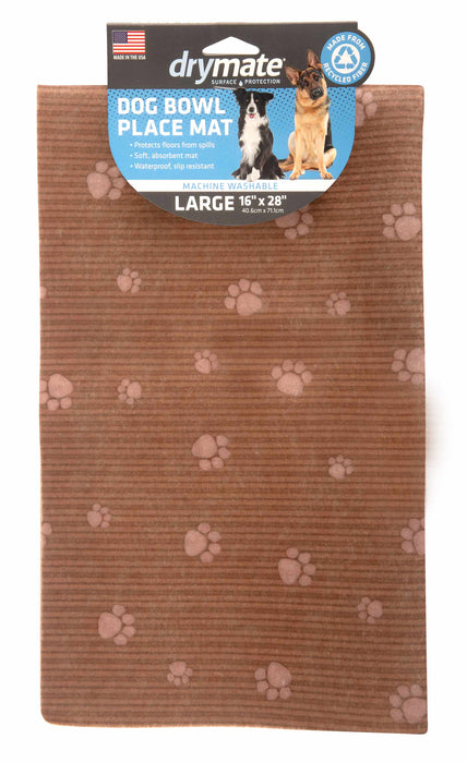 16" x 28" Drymate Pet Bowl Placemat - Brown Stripe/Tan Paw  