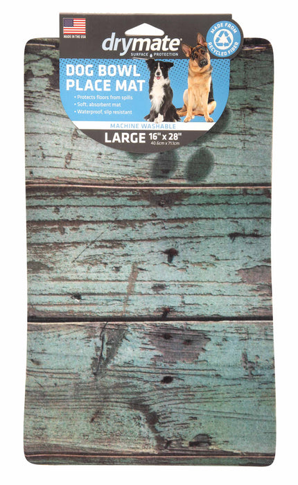 16" x 28" Drymate Pet Bowl Placemat - Grn Distressed Wood  