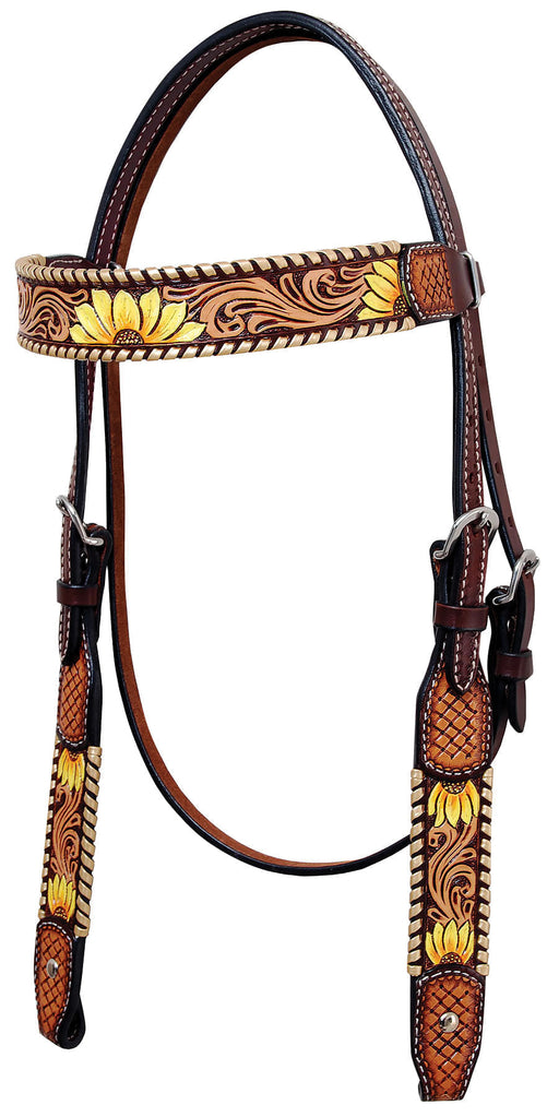 Rafter T Painted Sunflower Browband Headstall -   