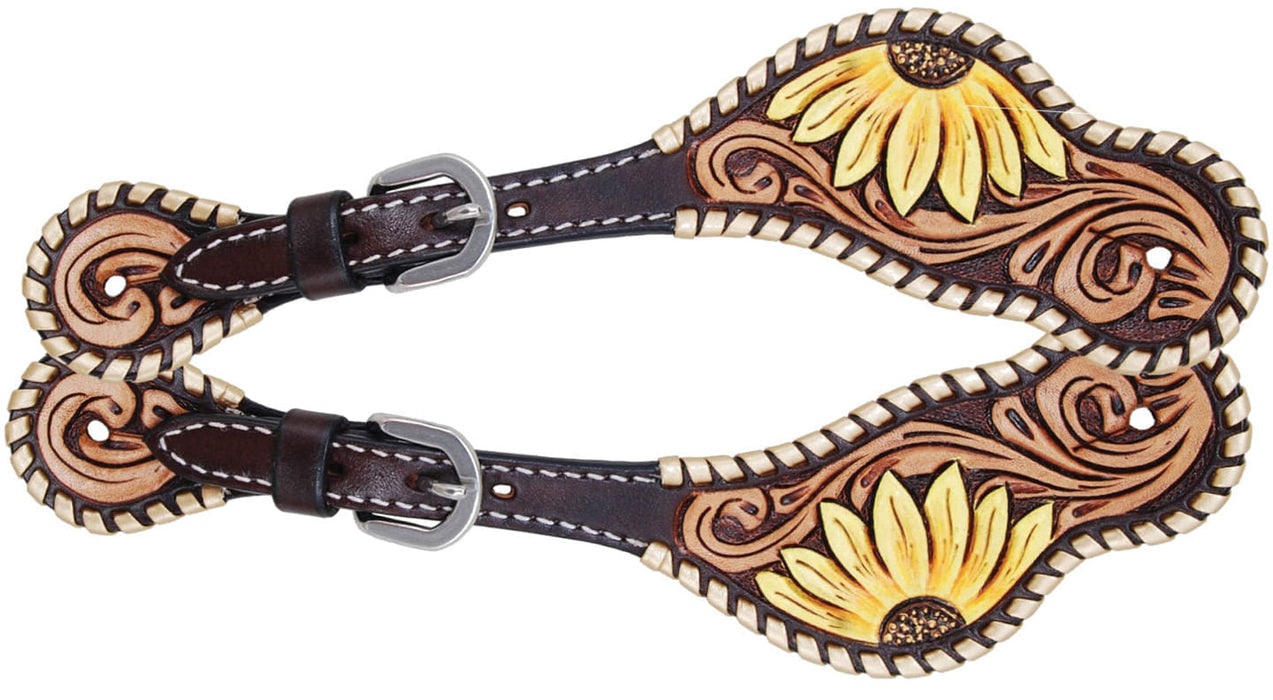 Rafter T Hand Painted Sunflower Ladies Spur Straps -   