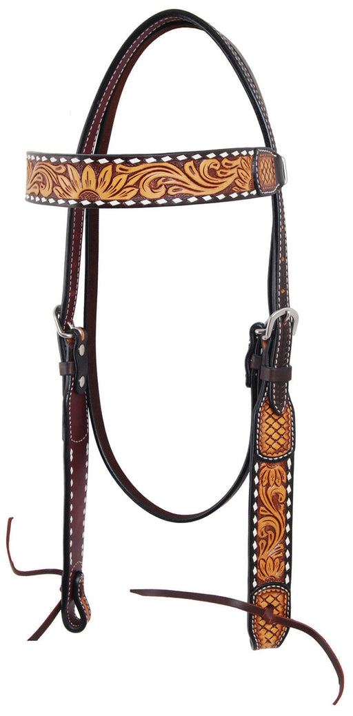 Rafter T Tooled Sunflower w/ Buckstitch Browband Headstall -   