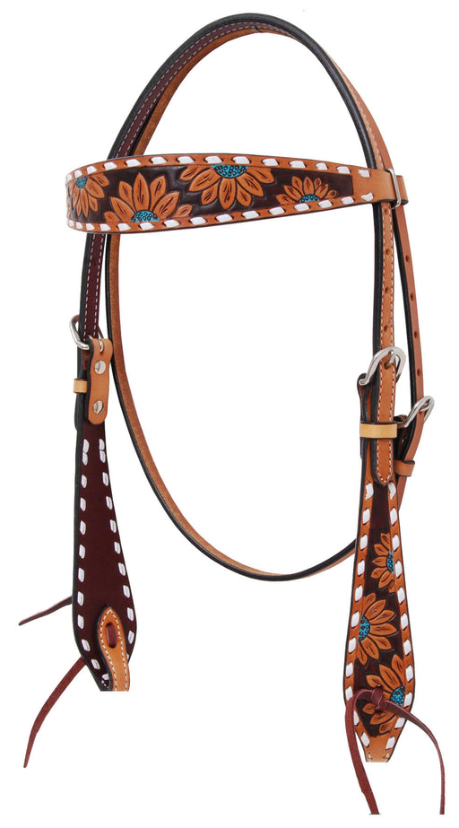 Rafter T Turquoise Sunflower Browband Headstall -   