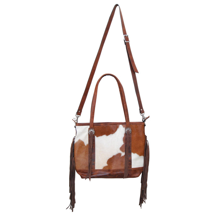 Rafter T Hair-On Crossbody Tote, Brown/White  