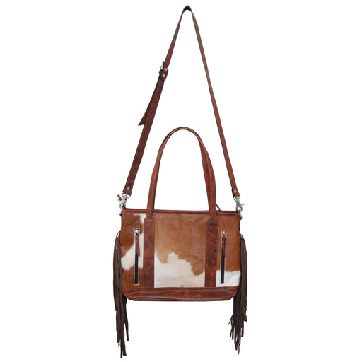 Rafter T Hair-On Crossbody Tote, Brown/White  