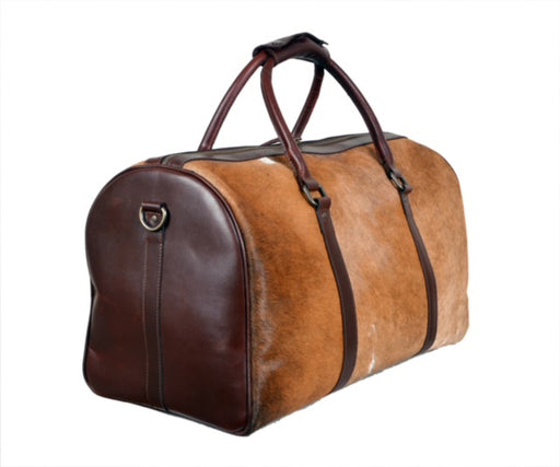 Cowhide Overnight Duffel Bag Color Brown/White