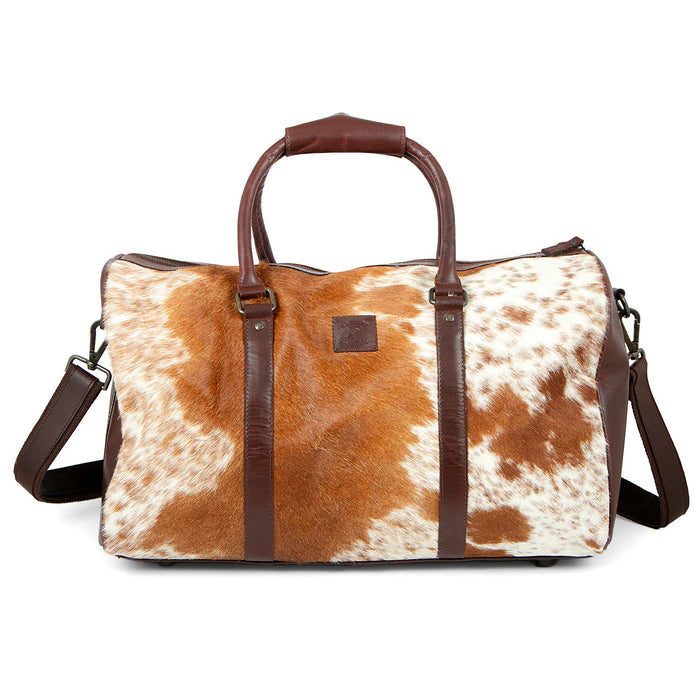 Cowhide Overnight Duffel Bag Brown White