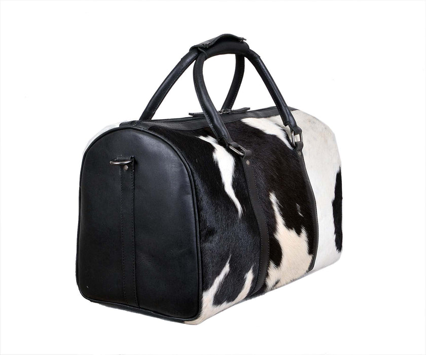 Cowhide Overnight Duffel Bag Color Black/White