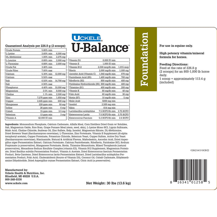 Uckele U-Balance Foundation Pellets Size 30 lb