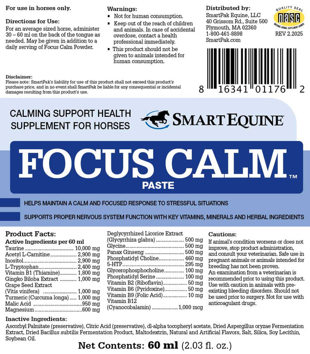 Focus Calm, Calming Supplement for Horses, Paste