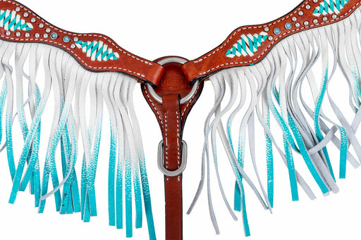 Showman Turquoise & White Leather Laced Tack Set -   