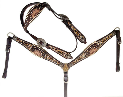 Showman Beaded Cheetah Headstall & Breast Collar -   