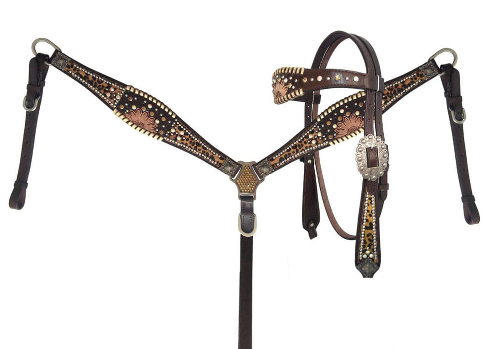 Showman Beaded Cheetah Headstall & Breast Collar -   