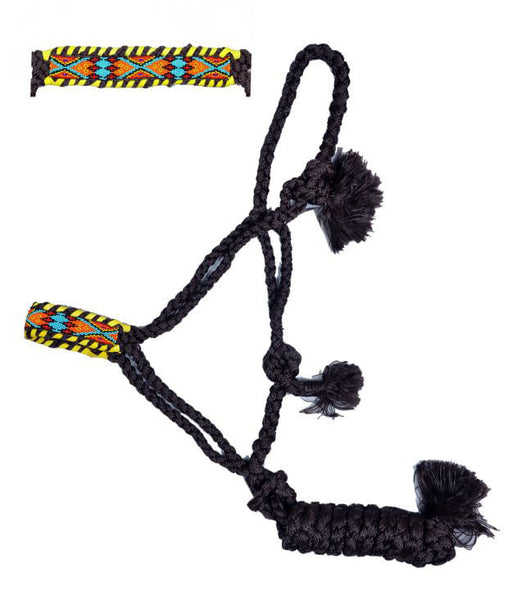 Showman Beaded Mule Tape Halter - Brn/Yellow Southwest  