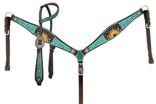 Showman Turquoise Filigree & Sunflower Headstall and Breast Collar -   