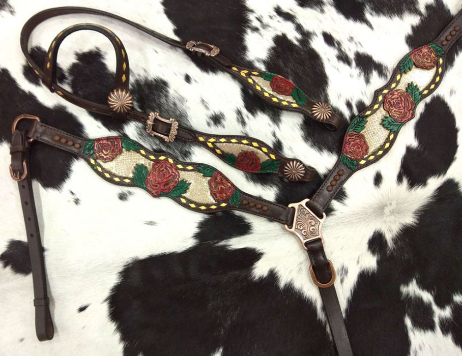 Showman Hand Painted Rose Tack Set -   