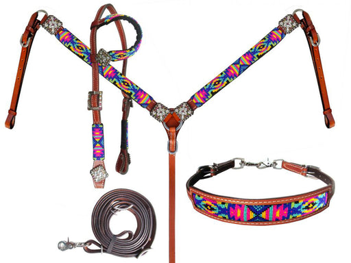 Showman Neon Tribal Beaded Tack Set -   