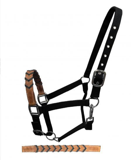 Showman Leather Nose & Buckstitch Halter - Brown/Black  