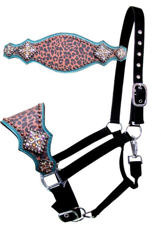 Showman Cheetah Bronc Halter, Cheetah/Teal -   