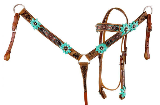 Showman 3D Flower and Beaded Aztec Horse Tack Set -   