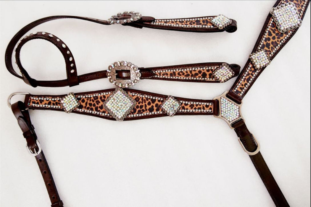 Showman Rhinestone Concho & Cheetah Tack Set -   