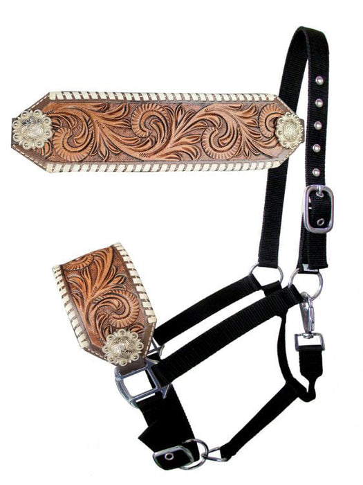 Showman Tooled Bronc Halter, Floral/Brown -   