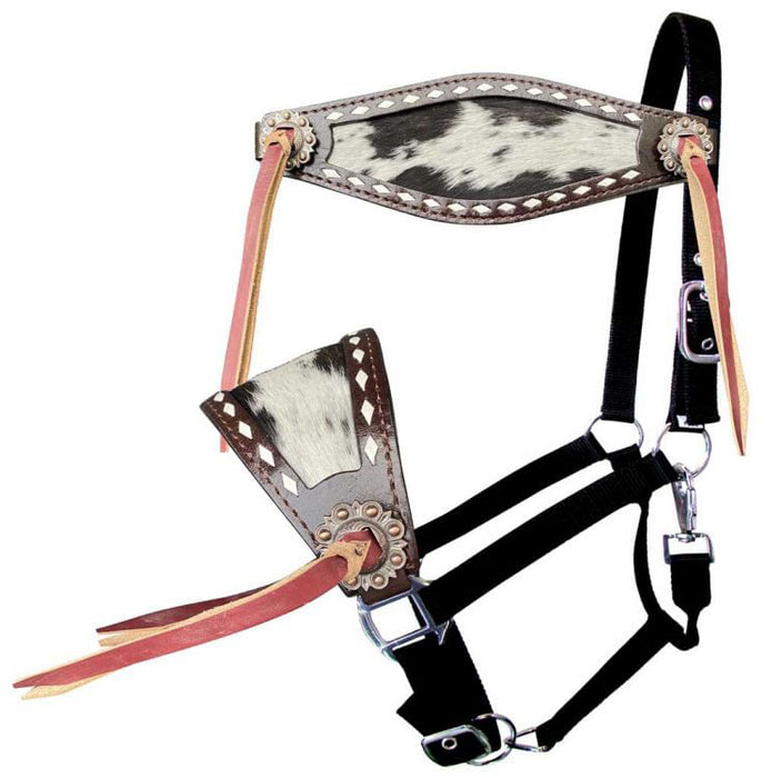 Showman Hair On Cowhide and Buckstitch Bronc Halter -   