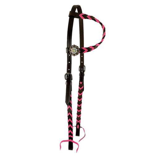 Showman Buckstitch One Ear Headstall - Brown/Pink  