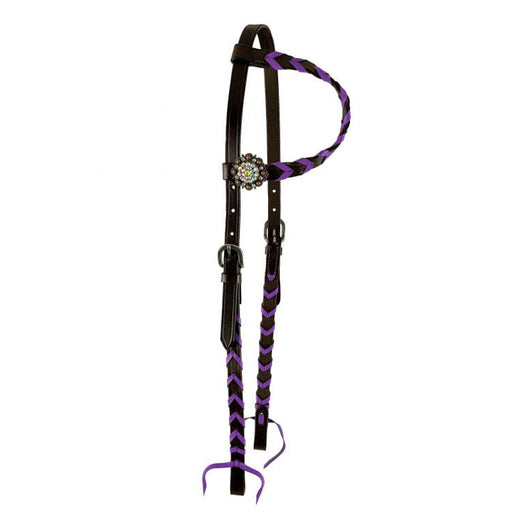 Showman Buckstitch One Ear Headstall - Brown/Purple  