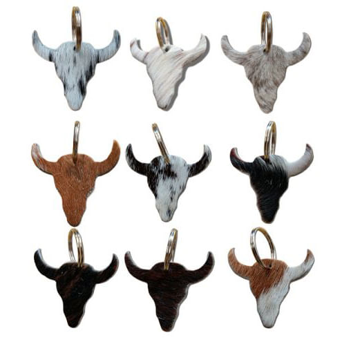 Showman Cowhide Steer Head Keychain, Assorted -   