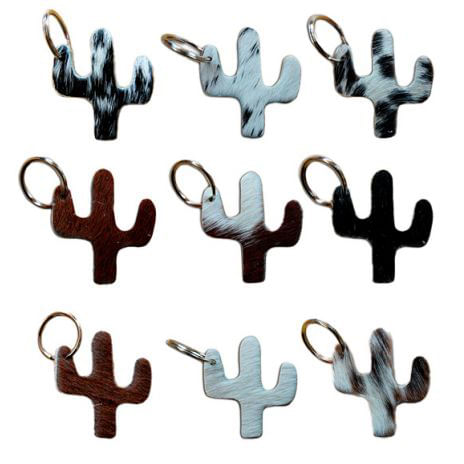 Showman Cowhide Cactus Keychain, Assorted -   