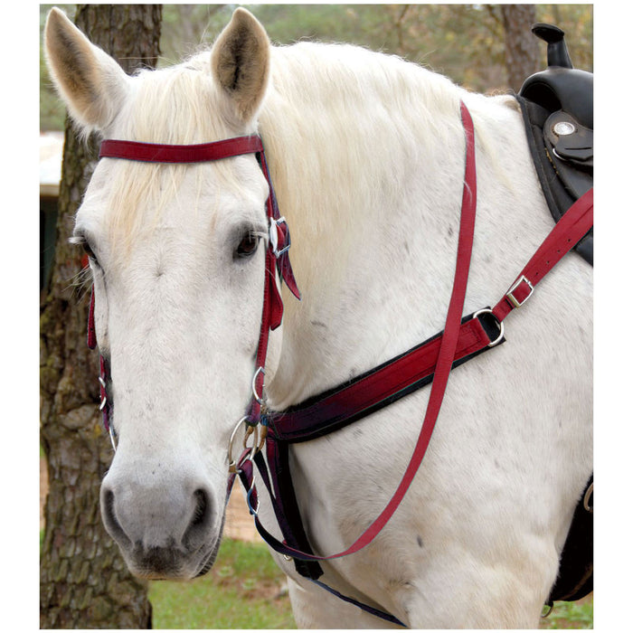 Triple E Nylon Draft Bridle w/ Bit & Reins - Red  