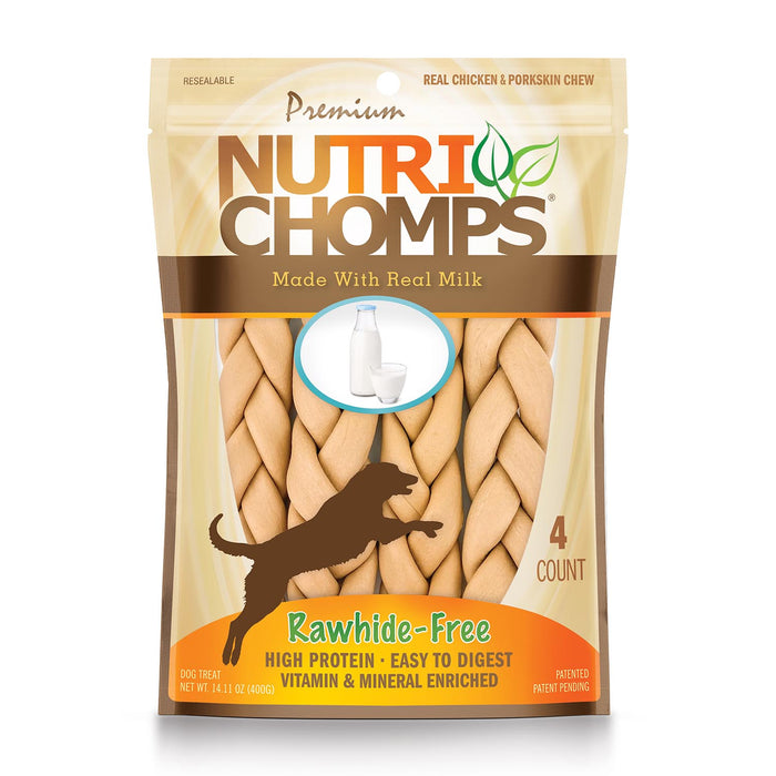 NutriChomps 4ct 9” Milk Flavor Braid - Chicken and Milk  