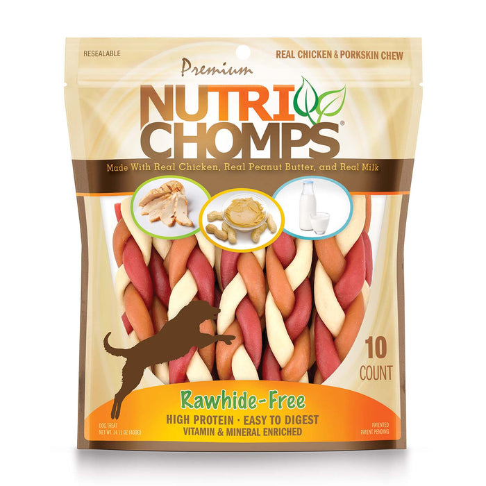 NutriChomps 10ct 6” Mixed Flavor Braid - 14.11 oz Chicken, Milk and Peanut Butter 