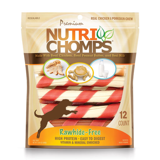 NutriChomps 12CT 6" Assorted Flavor Wrapped Twist - 6.35 oz Chicken, Milk and Peanut Butter 