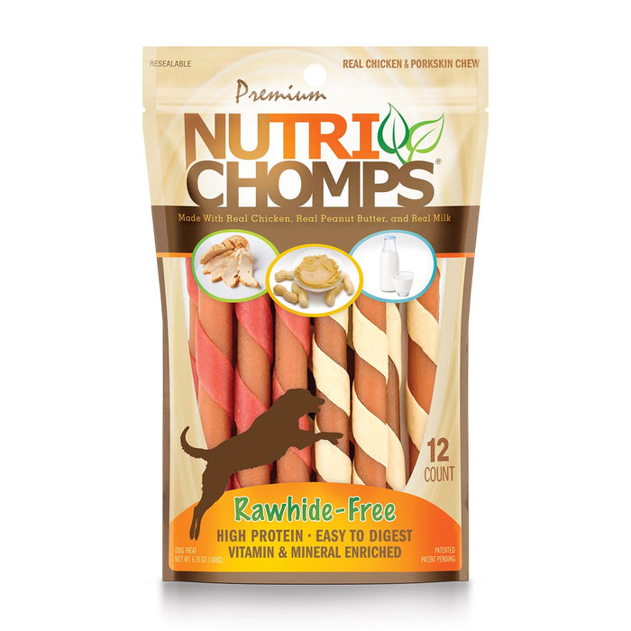 NutriChomps Assorted Mini Twist 12ct - 6.35 oz Chicken, Milk and Peanut Butter 