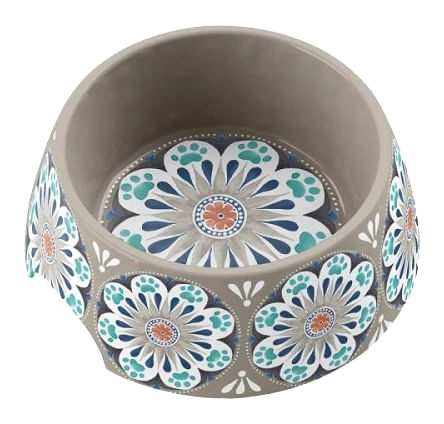 Carmel Medallion Pet Bowl - Gray  